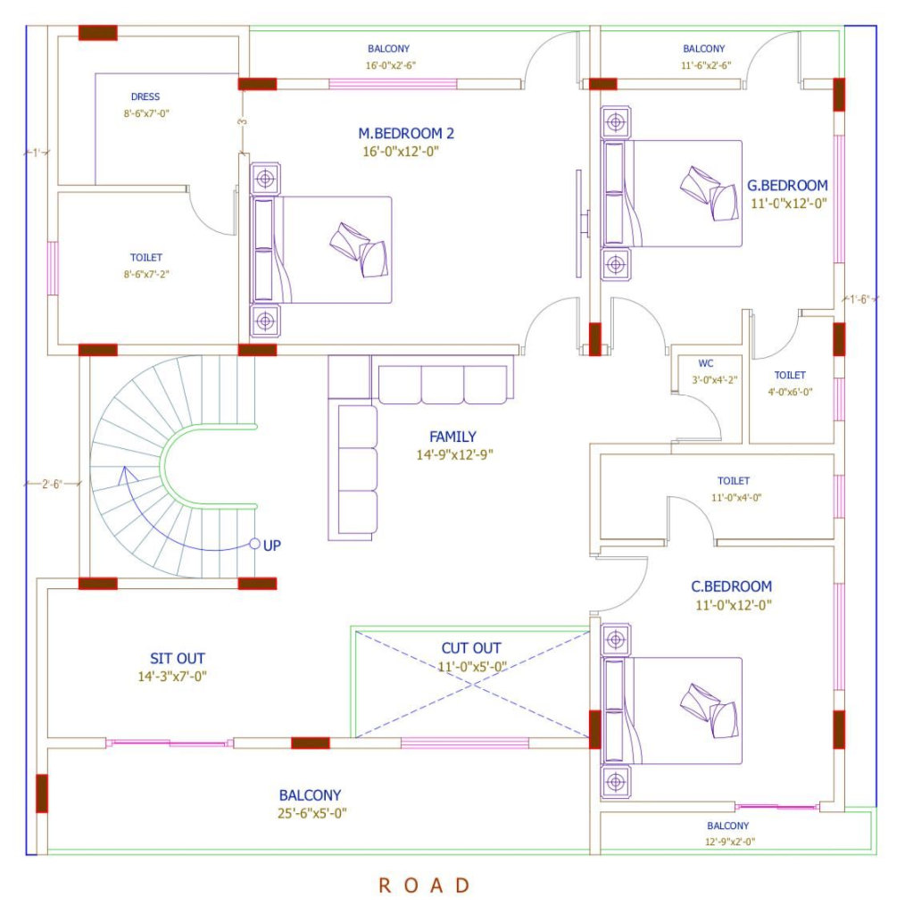 40' x 39' Luxury Villa – First Floor Plan