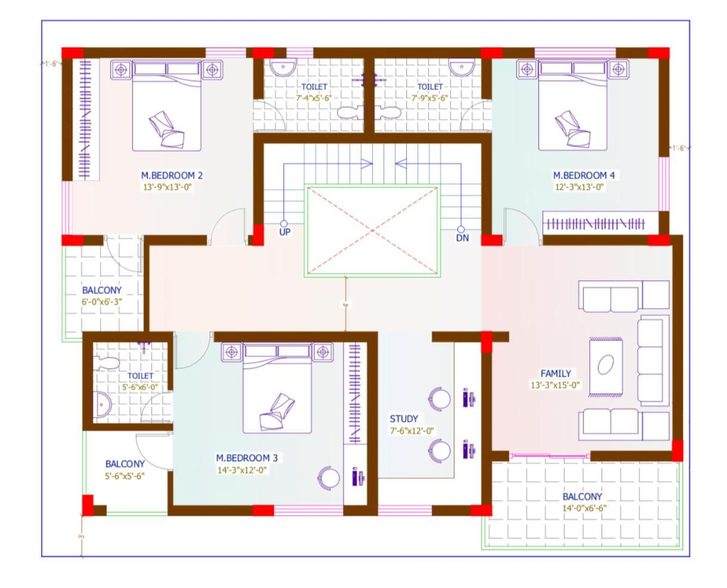 47'-6" x 39'-4" Luxury Corner Villa – First Floor Plan
